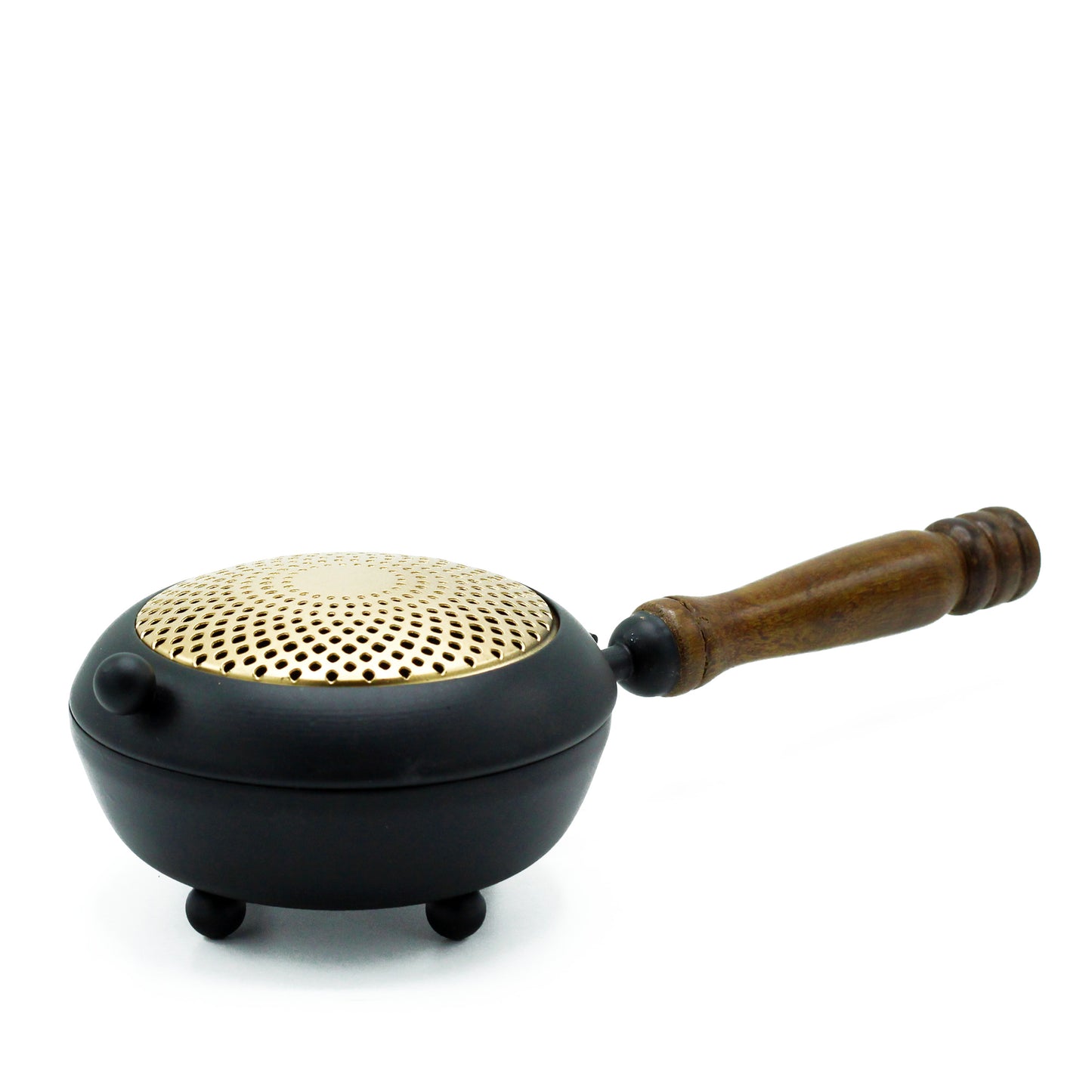 Large iron censer with gold detailing shown against a white background, ideal for ceremonial incense burning or altar decor.