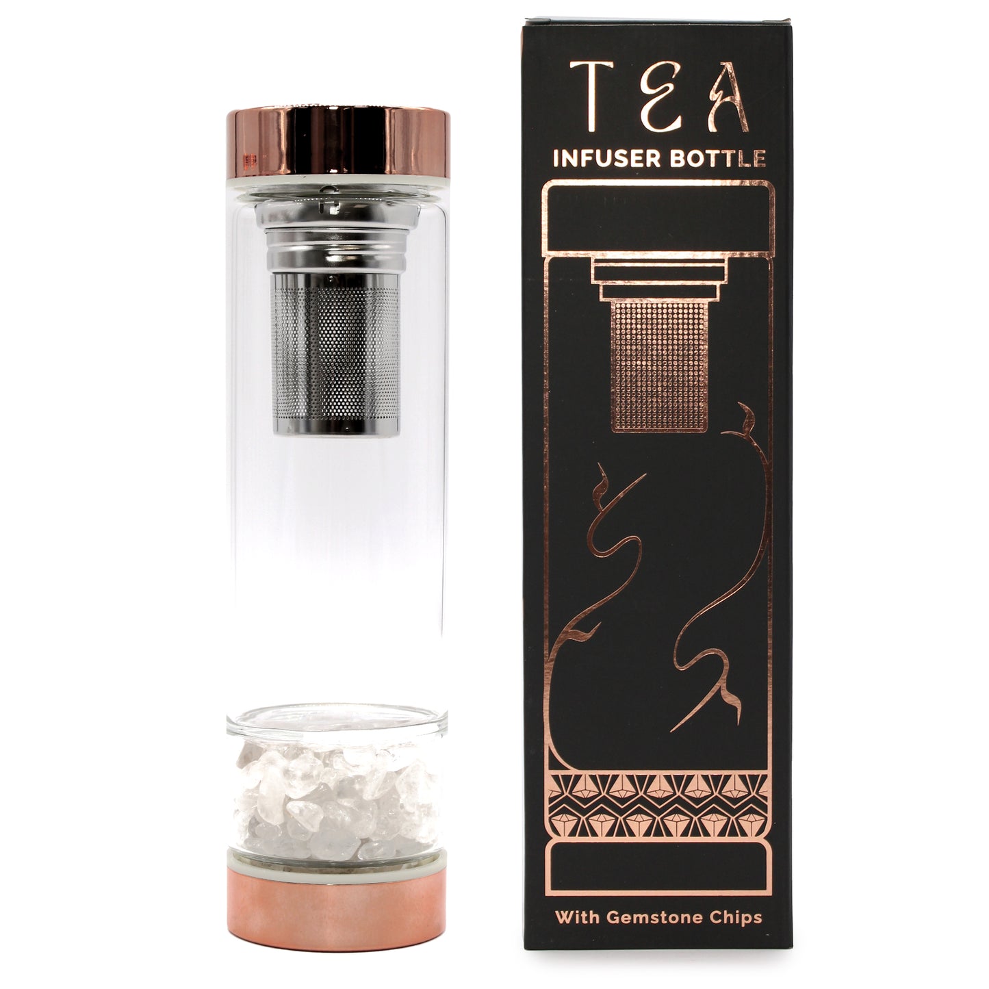 Botella infusora de té de cristal - Oro rosa - Cuarzo de roca