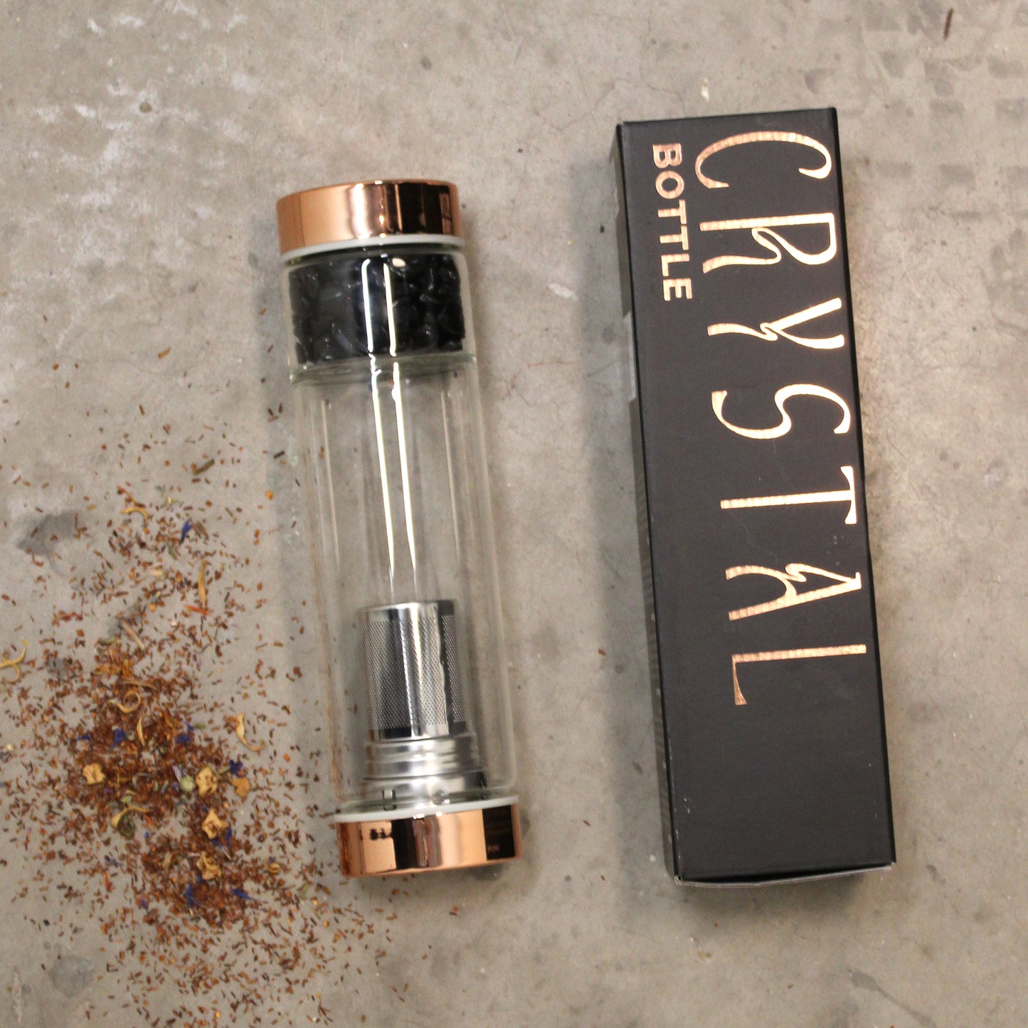 Botella infusora de té de cristal - Oro rosa - Cuarzo de roca