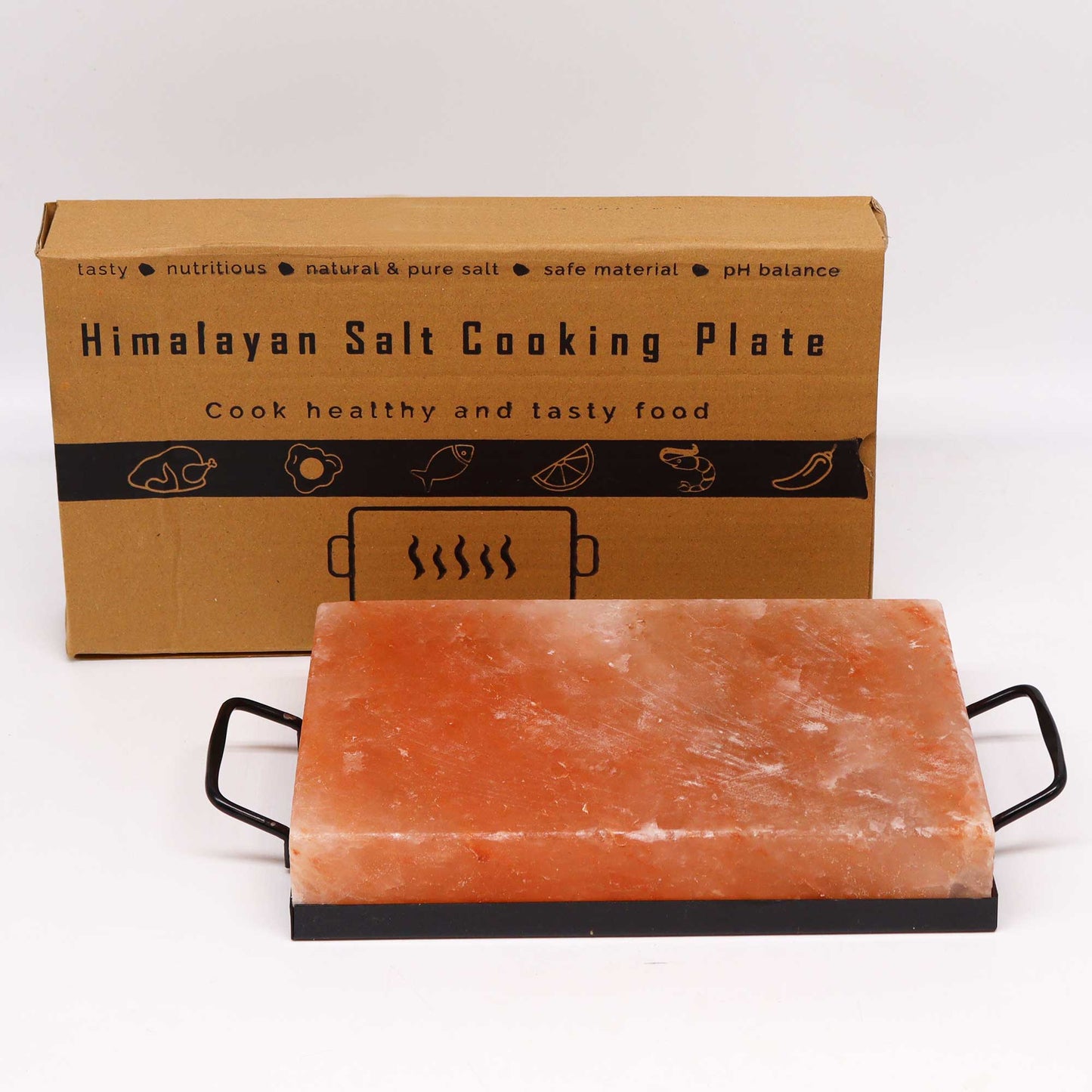 Himalayan salt cooking block with branded packaging for BBQ use