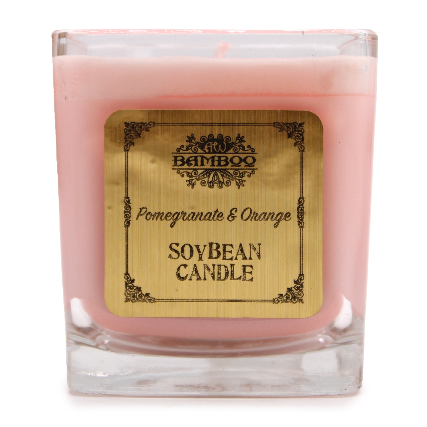 Pomegranate & Orange candle with fruity, uplifting scent—hand-poured soy wax in a chunky recycled glass jar