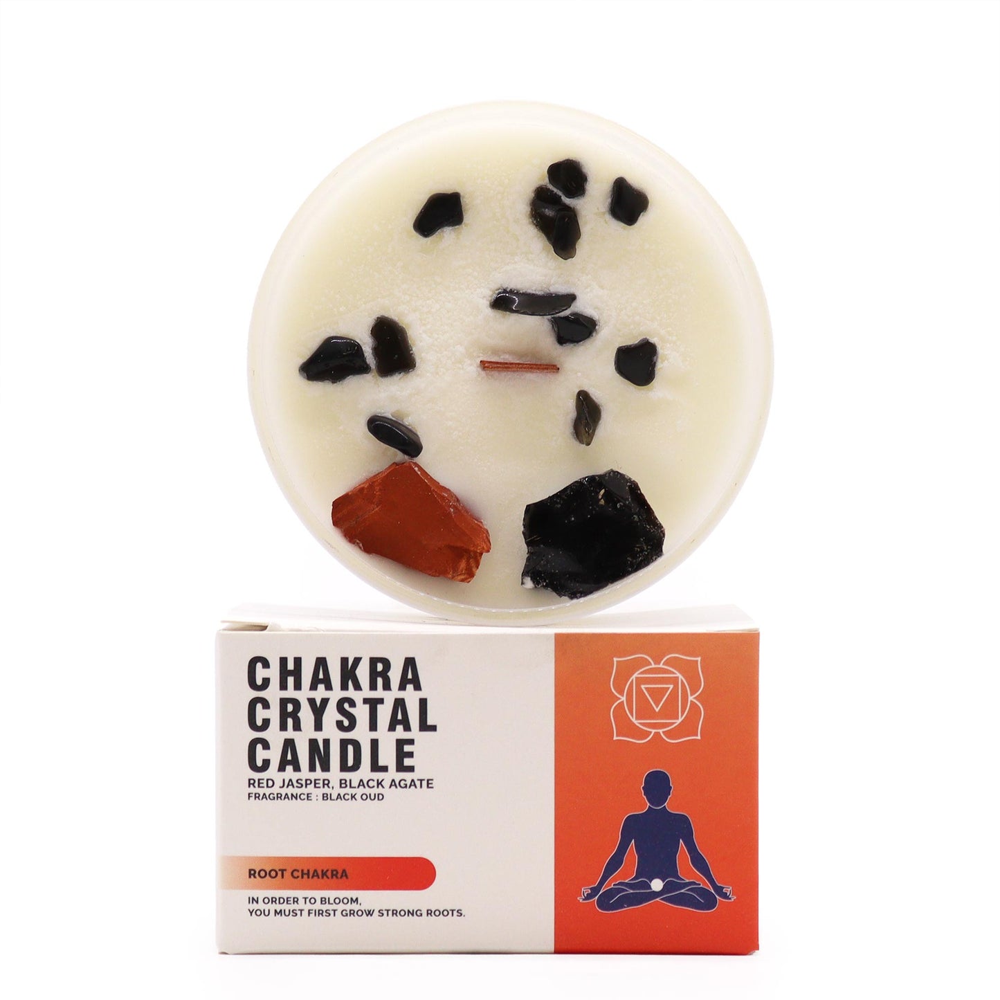 Root Chakra Crystal Candle with Red Jasper and Black Agate