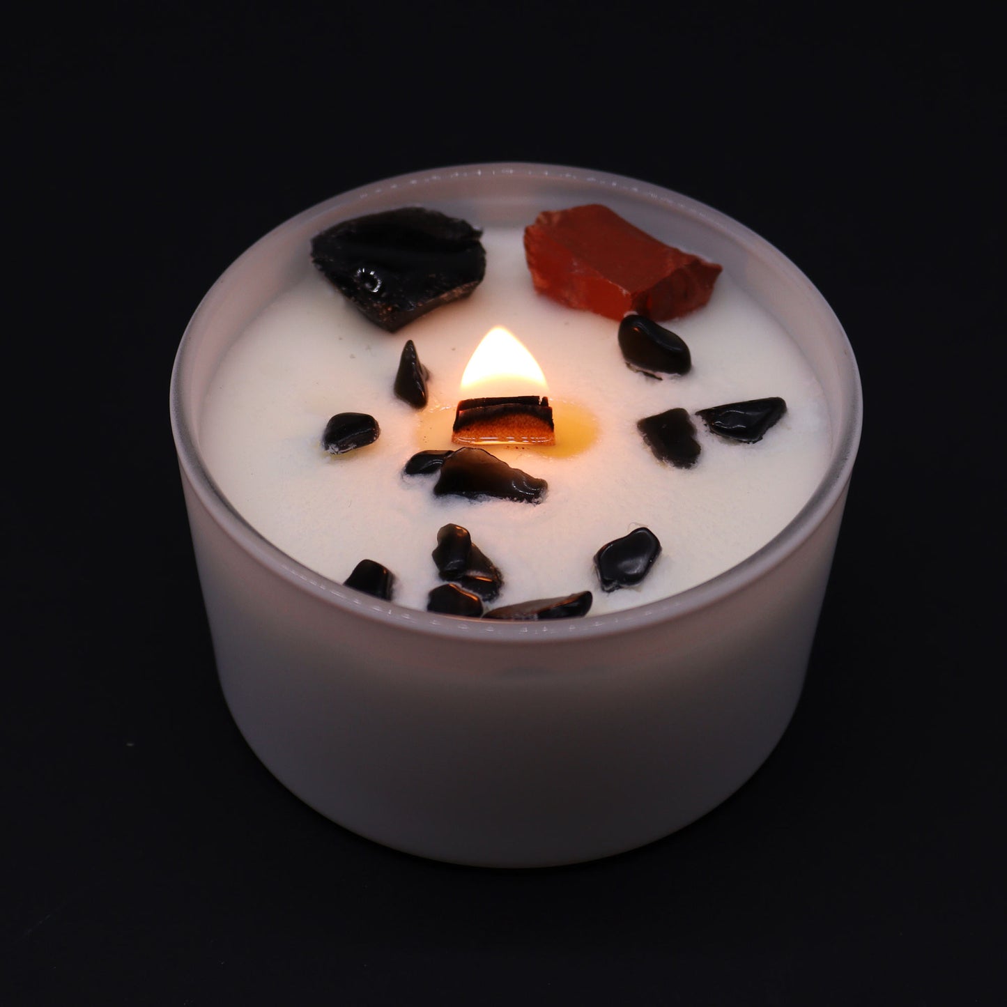 Root Chakra Crystal Candle with Red Jasper and Black Agate