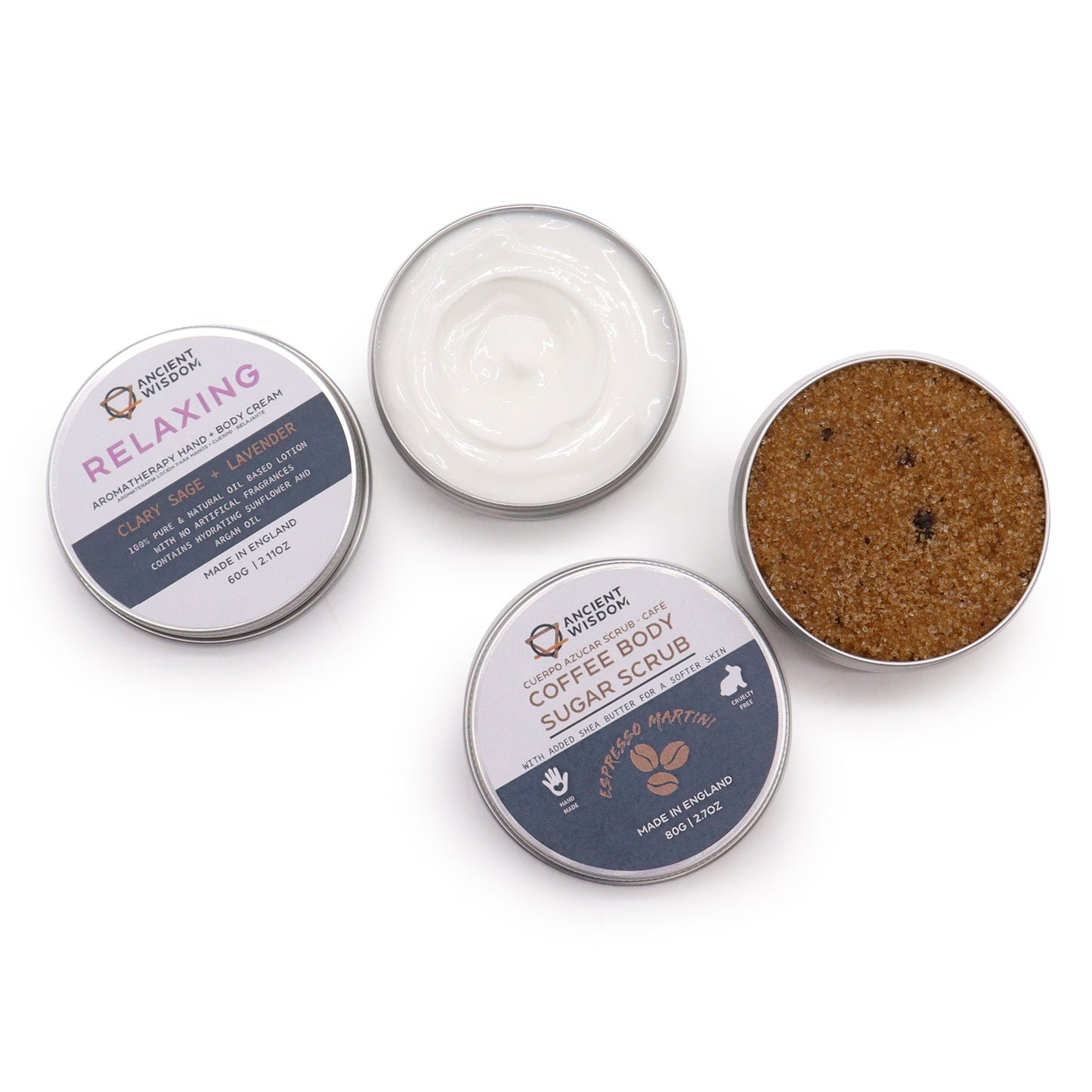 Mindful Moments Self-Care Kit – Lavender & Coffee Scrub, Bath Salts & Hyaluronic Acid Serum