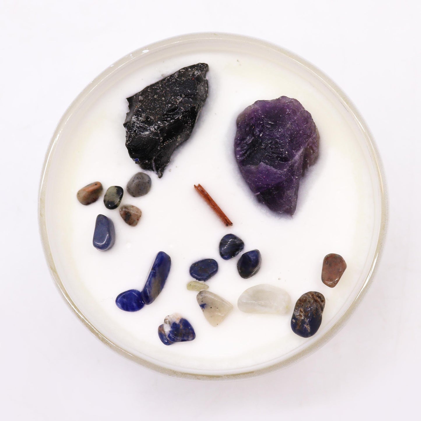 Top view of Solar Plexus Chakra Candle showing crystal placement and yellow soy wax