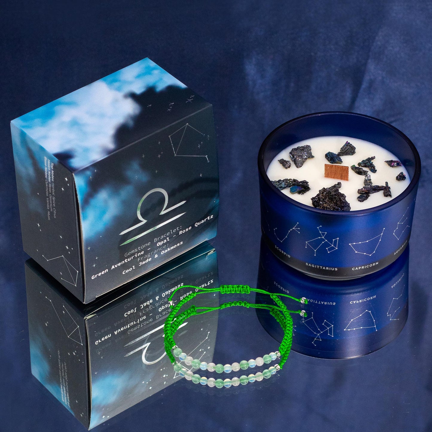 Vela de Cristal Zodíaco com Pulseira de Pedras Preciosas - Libra