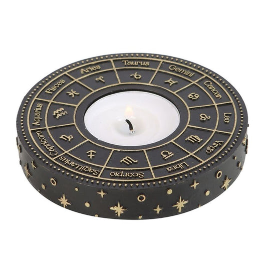 Astrology Wheel Tealight Holder  with candle lit