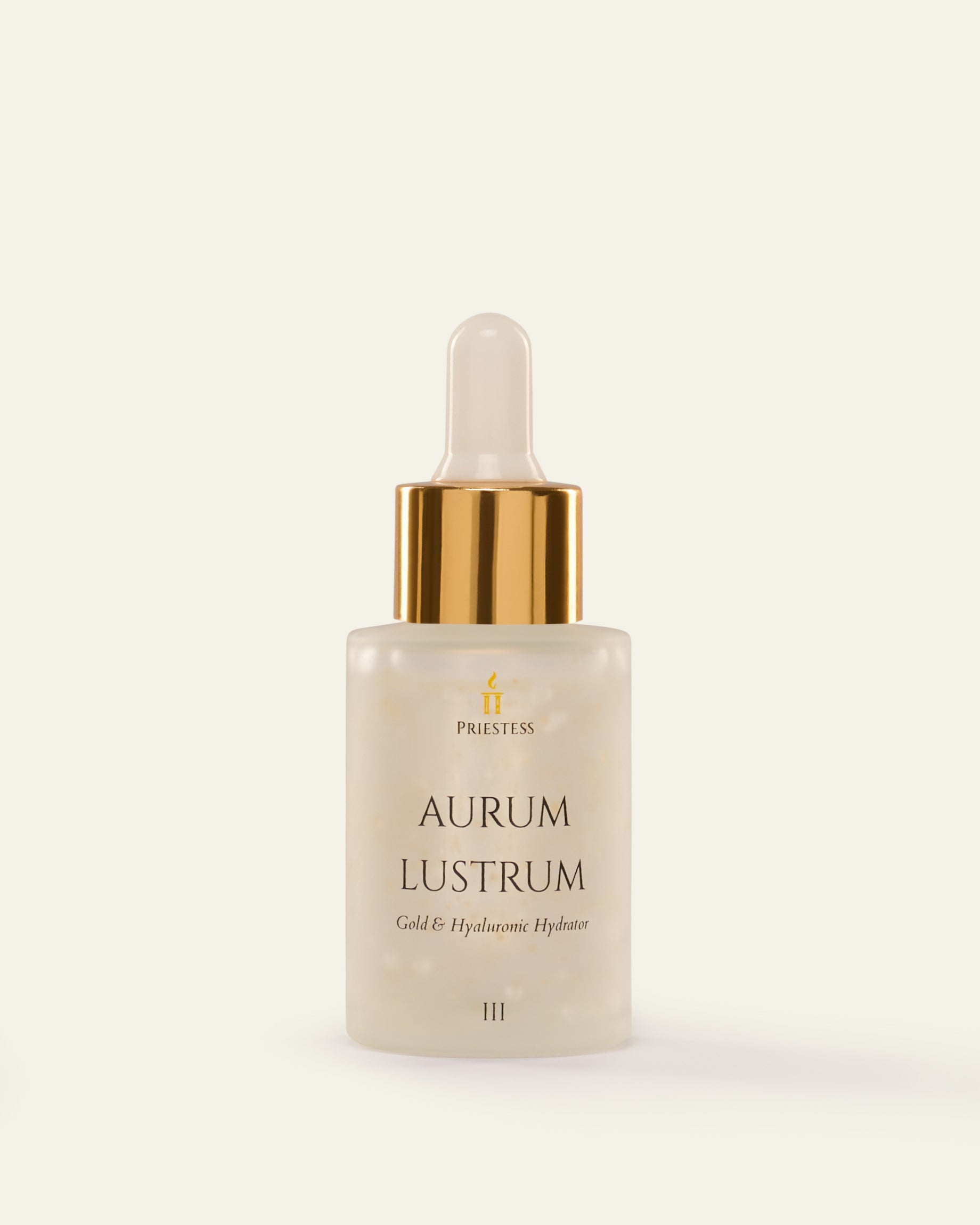 Aurum Lustrum skincare dropper bottle on a white background