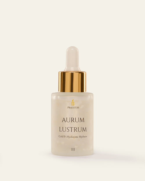 Aurum Lustrum skincare dropper bottle on a white background