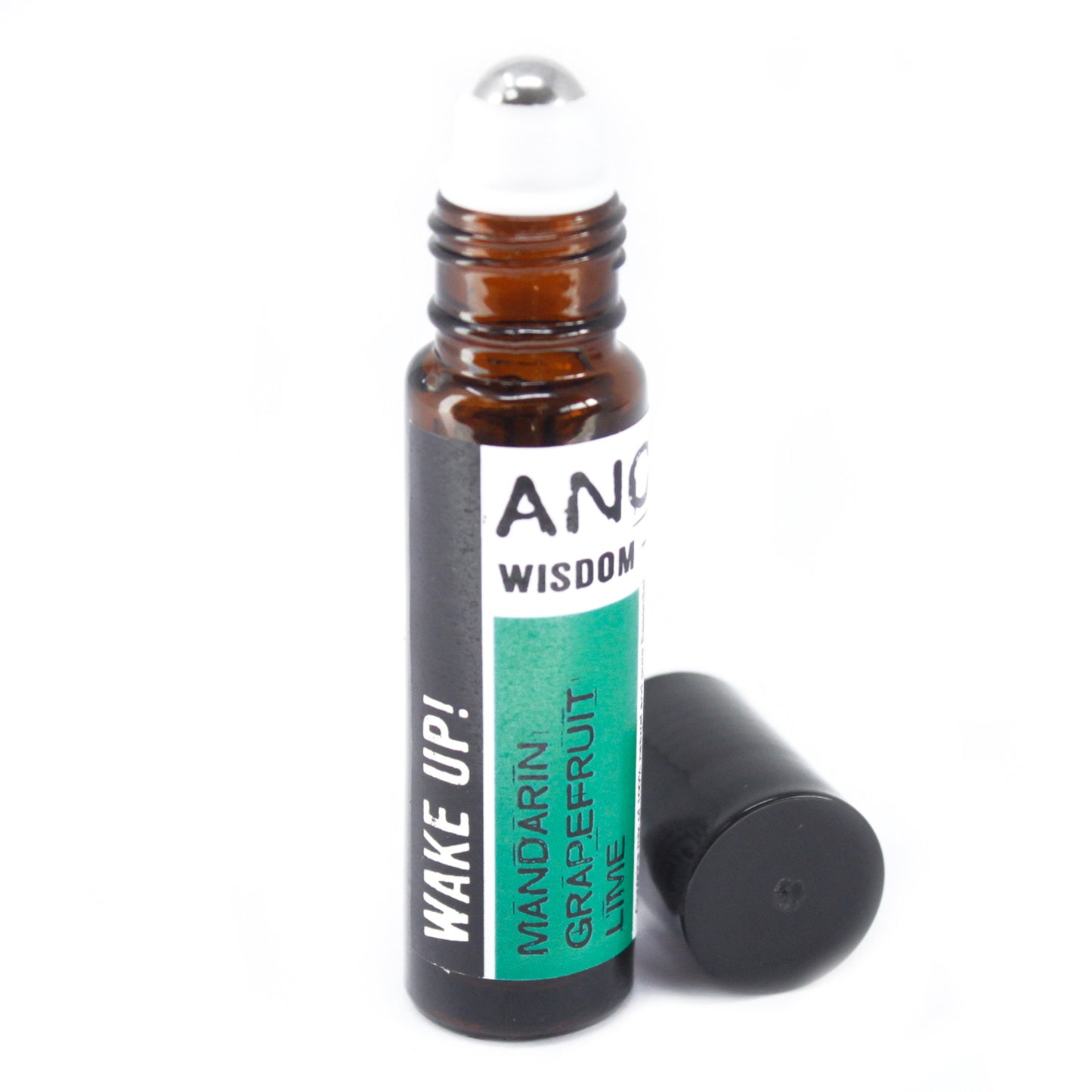 Open bottle of Energizing Citrus essential oil roll-on showing roller for easy application.