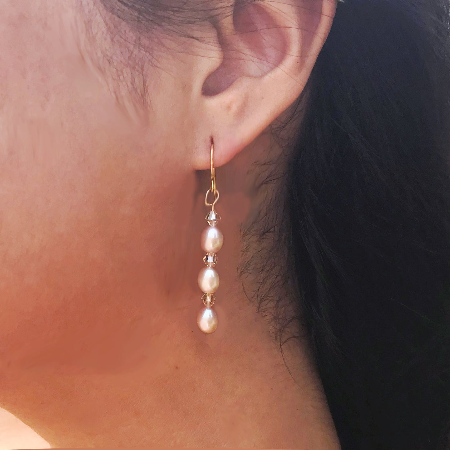 Pink Freshwater Pearl Earrings, Pearl Drop Earrings, Yellow 9k Gold earrings | by nlanlaVictory-1