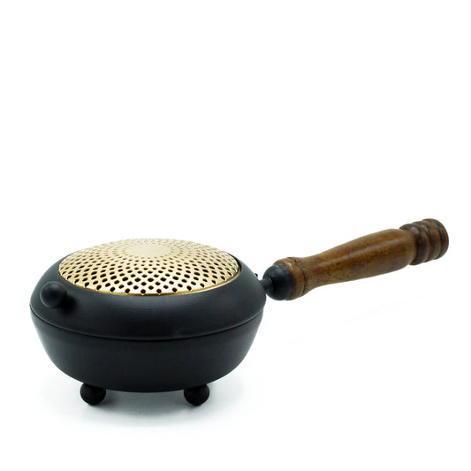 Large iron censer with gold detailing shown against a white background, ideal for ceremonial incense burning or altar decor.
