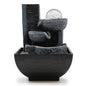 Black stone-look tabletop water feature with two pouring bowls and glass bubble ball