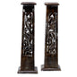 Two tall incense burner towers handcrafted from mango wood with intricate carved cut-outs, designed for both sticks and cones.