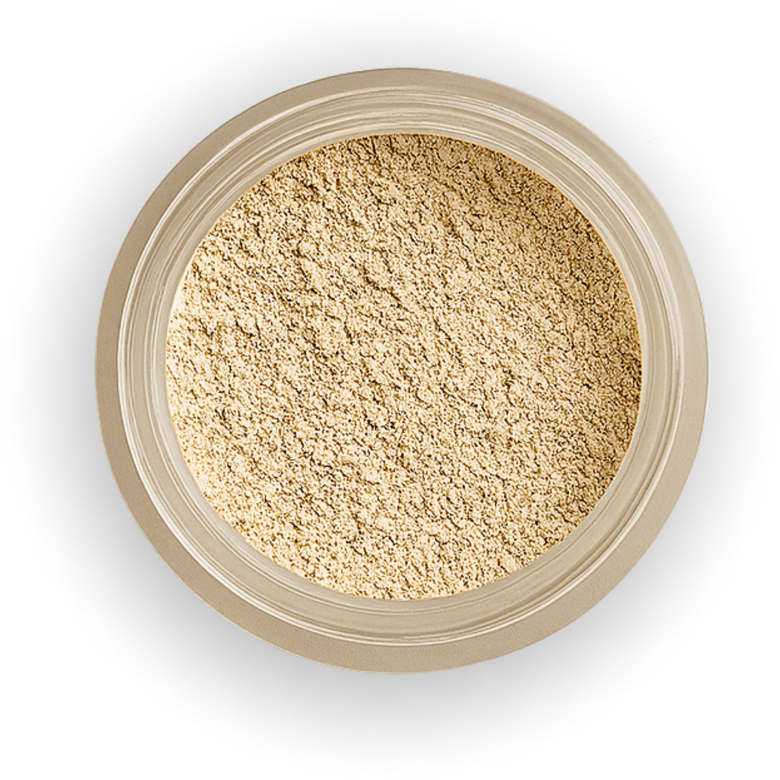 Terra Purificata powder in a round container on a white background