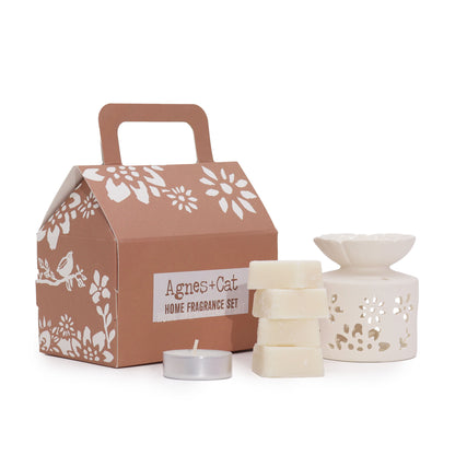 Agnes & Cat Fragrance Gift Set – Moroccan Spice & Amber Oil Burner, Wax Melts & Tealight Candle