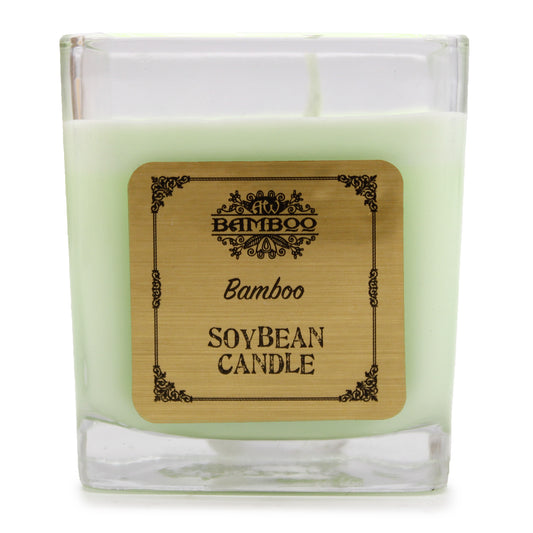 Bamboo candle with fresh green aroma—made from 100% soy wax and poured in a sleek recycled glass jar for mindful living