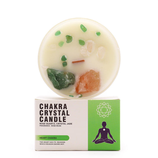 Heart Chakra Candle with Rose Quartz and Crystal Jade for Love, Compassion, and Emotional Healing