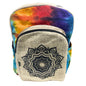  Large tie-dye chakra backpack with black mandala artwork and front zip pocket, ideal for travel or festivals