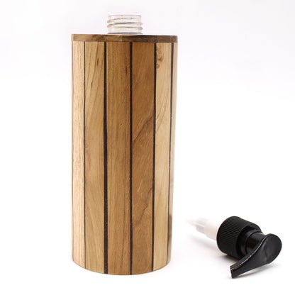 Round Teakwood Soap Dispenser – Minimalist Wooden Bathroom Accessory for Plastic-Free Living