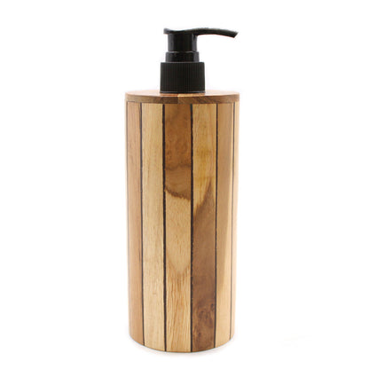 Round Teakwood Soap Dispenser – Minimalist Wooden Bathroom Accessory for Plastic-Free Living
