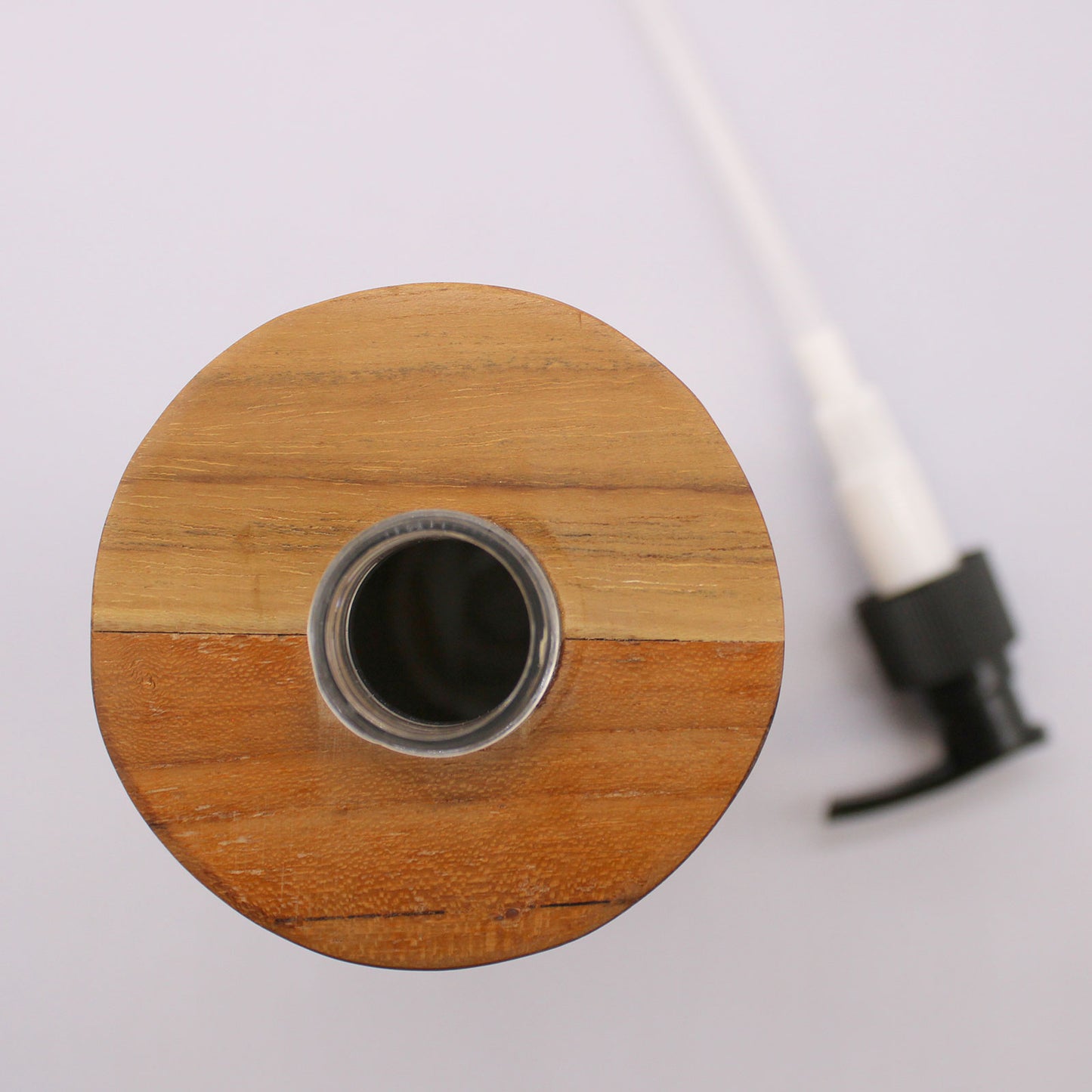 Round Teakwood Soap Dispenser – Minimalist Wooden Bathroom Accessory for Plastic-Free Living
