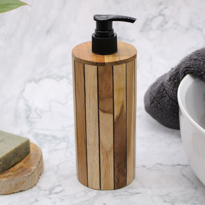 Round Teakwood Soap Dispenser – Minimalist Wooden Bathroom Accessory for Plastic-Free Living