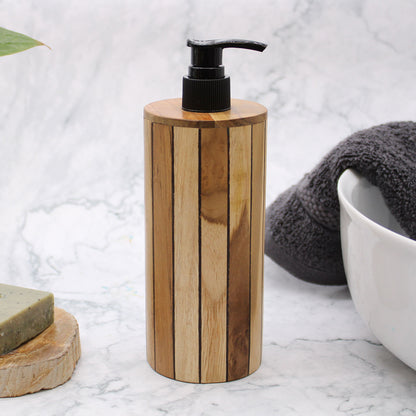 Round Teakwood Soap Dispenser – Minimalist Wooden Bathroom Accessory for Plastic-Free Living