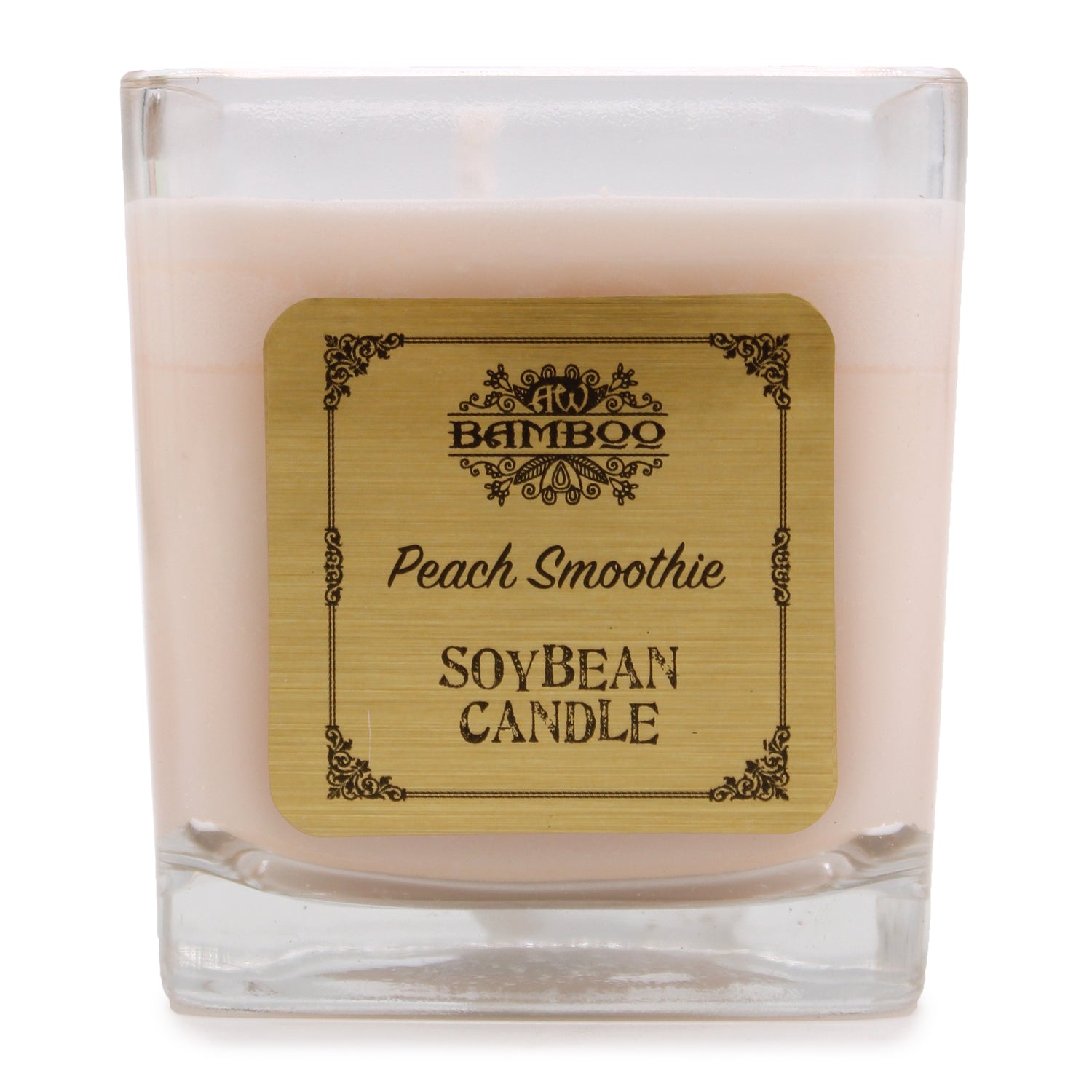 Peach Smoothie candle with fresh peach scent in recycled glass jar—made with 100% soy wax for clean, fruity home fragrance