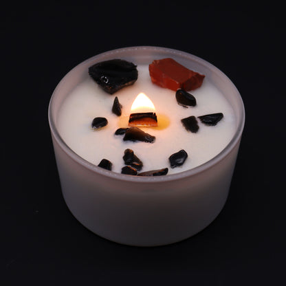 Root Chakra Crystal Candle with Red Jasper and Black Agate