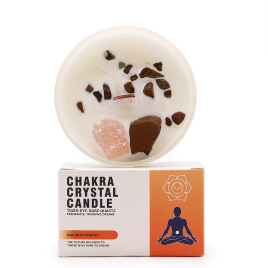 Sacral Chakra Candle with Tiger Eye and Rose Quartz Crystals for Creativity and Emotional Balance