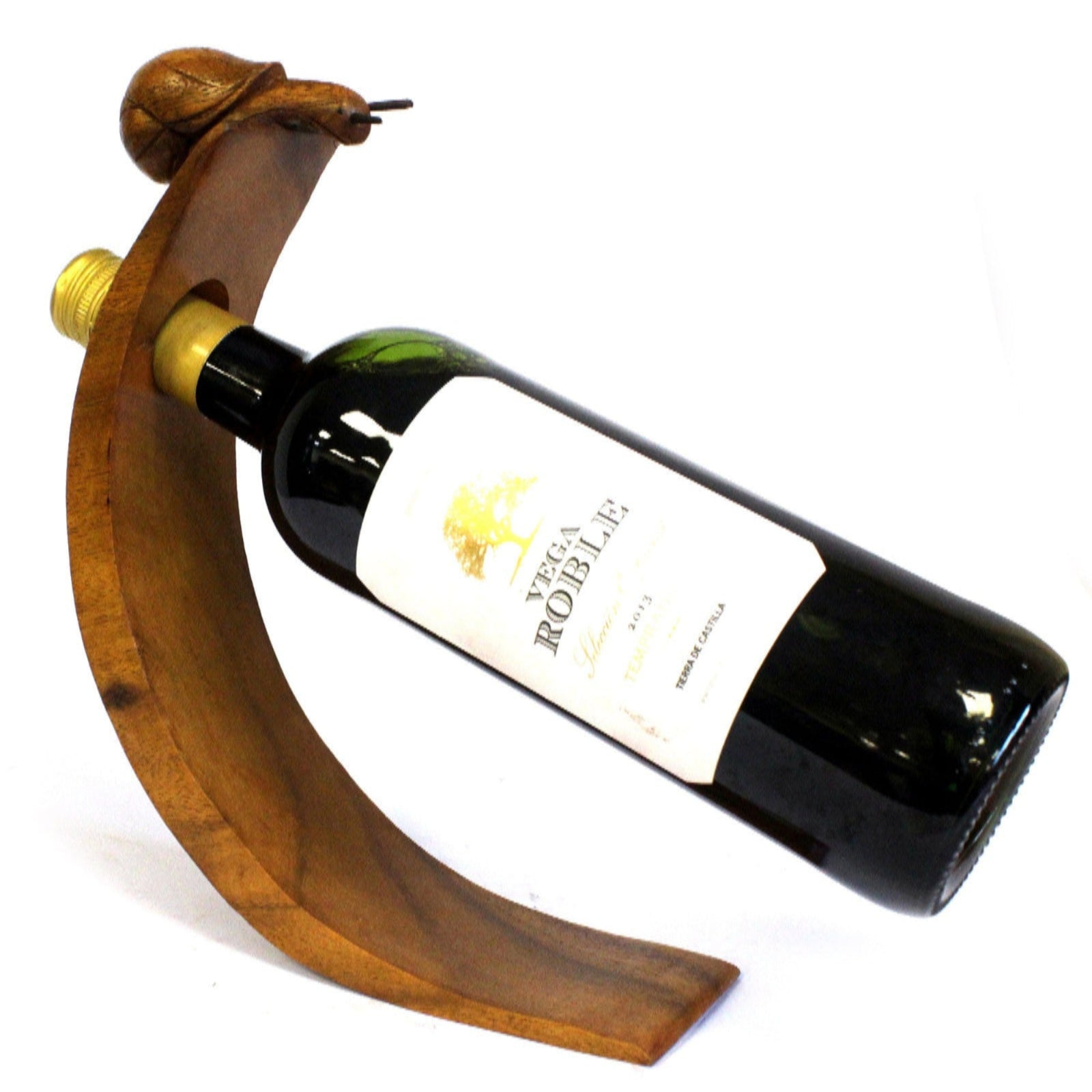 snail-shaped wooden wine holder with a central hole, eco-resin finish.