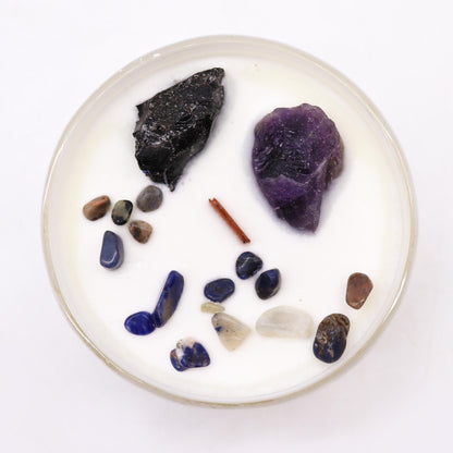 Top view of Solar Plexus Chakra Candle showing crystal placement and yellow soy wax