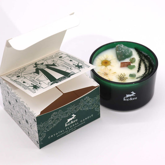 The Magician crystal candle with Jade and dried flowers for manifestation, clarity, and transformative rituals