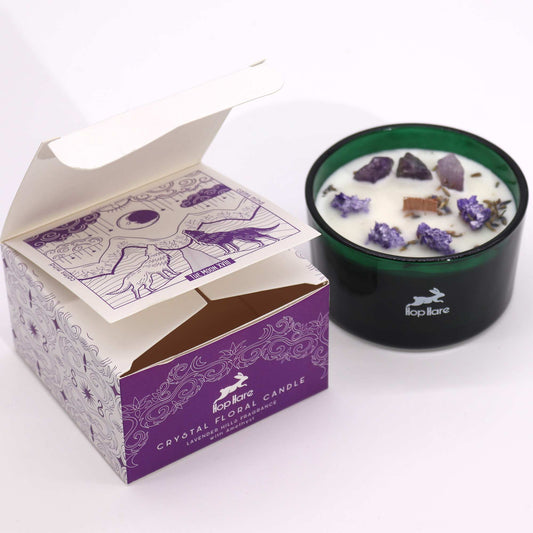 The Moon crystal candle with Amethyst and lavender flowers for intuition, serenity, and spiritual reflection