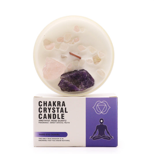 Third Eye Chakra Candle with Amethyst and Rose Quartz for Intuition, Clarity, and Inner Wisdom