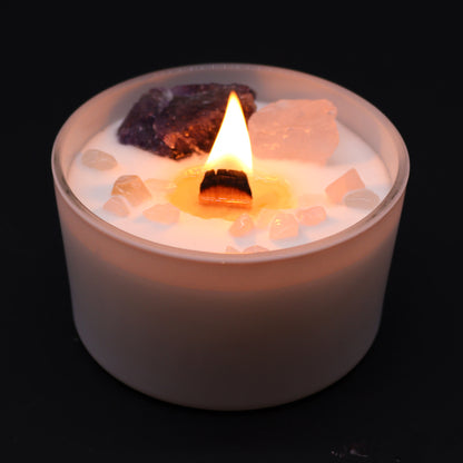 Lit Third Eye Chakra Candle with Sweet Crystal Truth fragrance for spiritual clarity and meditation rituals