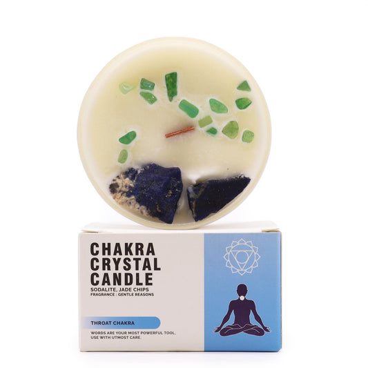 Throat Chakra Candle with Sodalite and Jade Chips for Clear Communication and Self-Expression