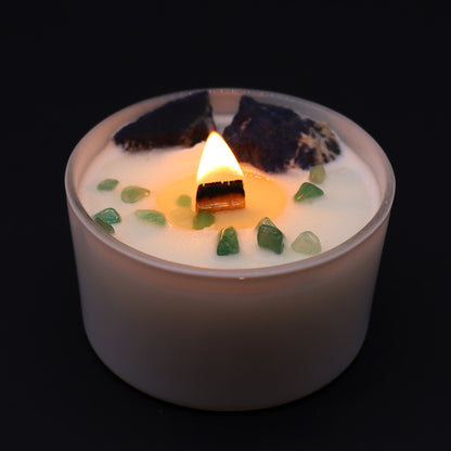 Lit Throat Chakra Candle with Gentle Reasons fragrance for calm speech and expression rituals